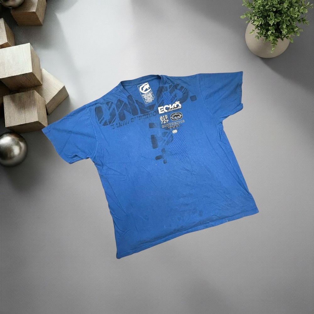 Vintage Ecko Unltd Blue Graphic T-Shirt Y2K Skater Streetwear 2XL